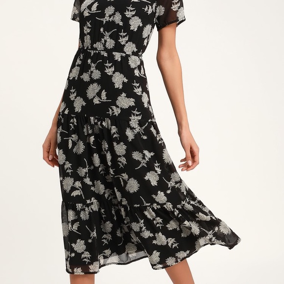 Lulus Floral Dressed Up Black Floral Print Midi Dress - Picture 4 of 9